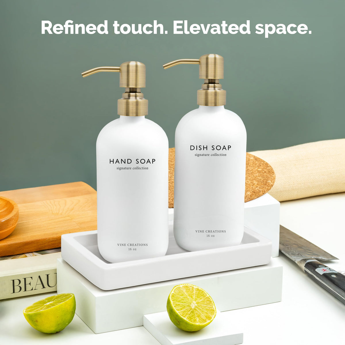 Directly printed glass labels by Vine Creations stay clean and stylish.