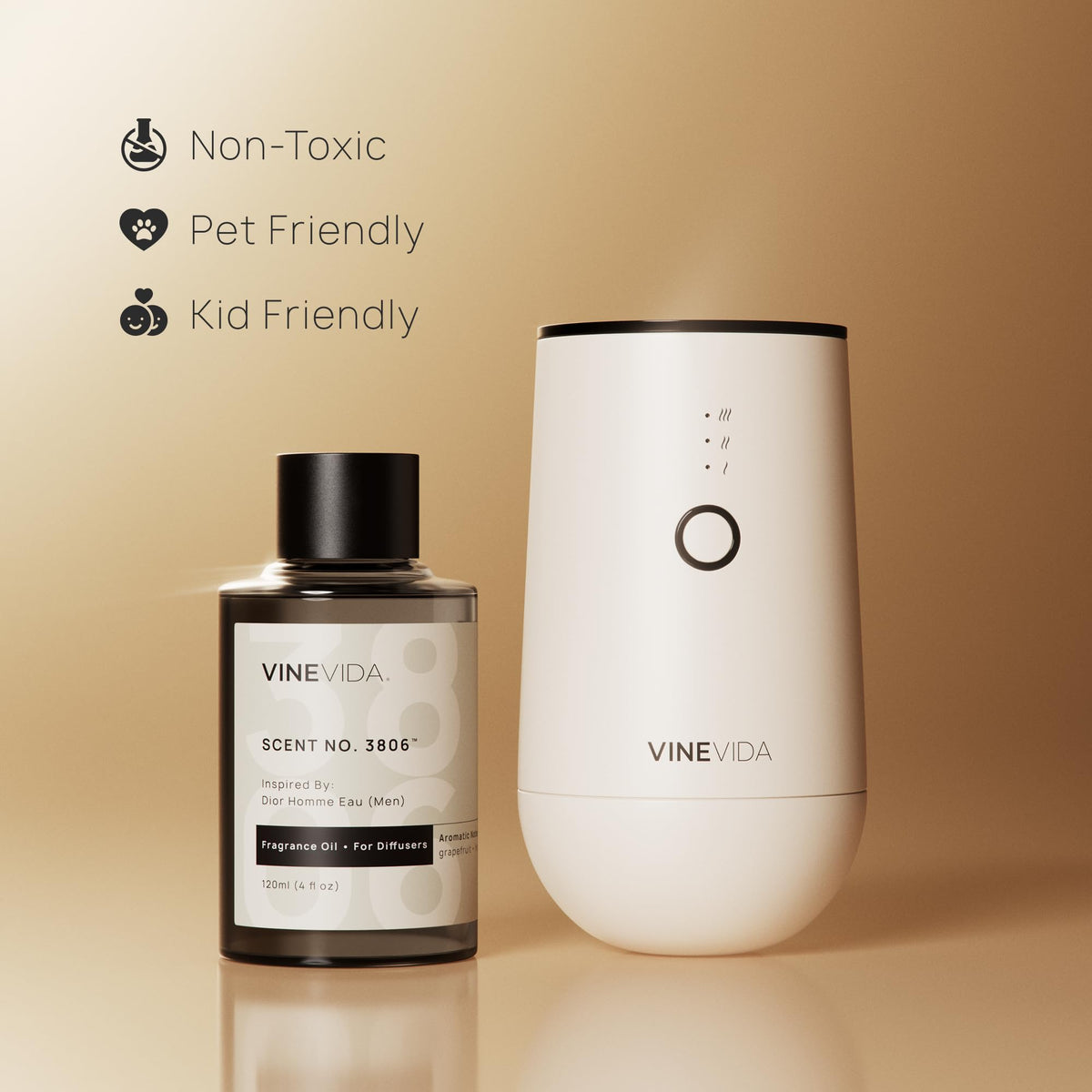 VINEVIDA Mahogany Teakwood room-diffusion illustrates ambient scent across living areas.