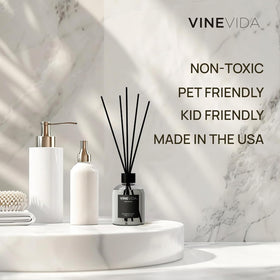 VINEVIDA Volcano bathroom diffuser on a vanity adds subtle fragrance.