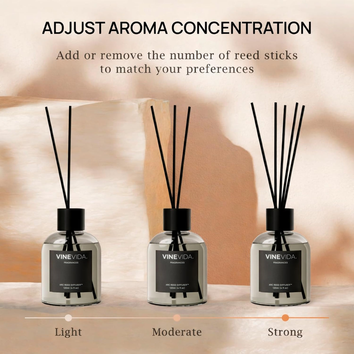 VINEVIDA Volcano reed diffuser in a bedroom creates inviting aroma.