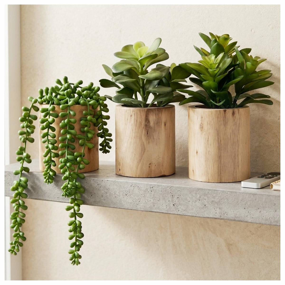 VINSUNI artificial succulents in wooden pot set 1, lifelike texture ideal for desk decor