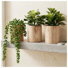 VINSUNI artificial succulents in wooden pot set 1, lifelike texture ideal for desk decor