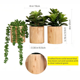 VINSUNI artificial succulents wooden pot set 3, natural look for coffee tables