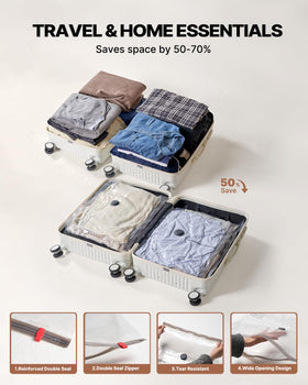 VINTAR clothing packed in clear durable bags in a suitcase