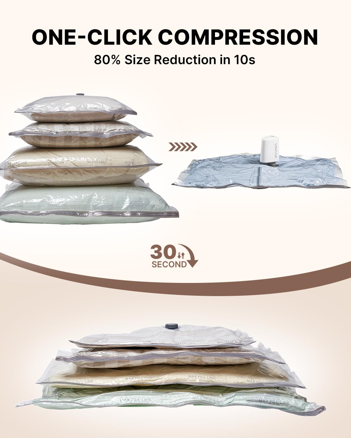 VINTAR compact set demonstrates up to 80% space reduction in luggage.