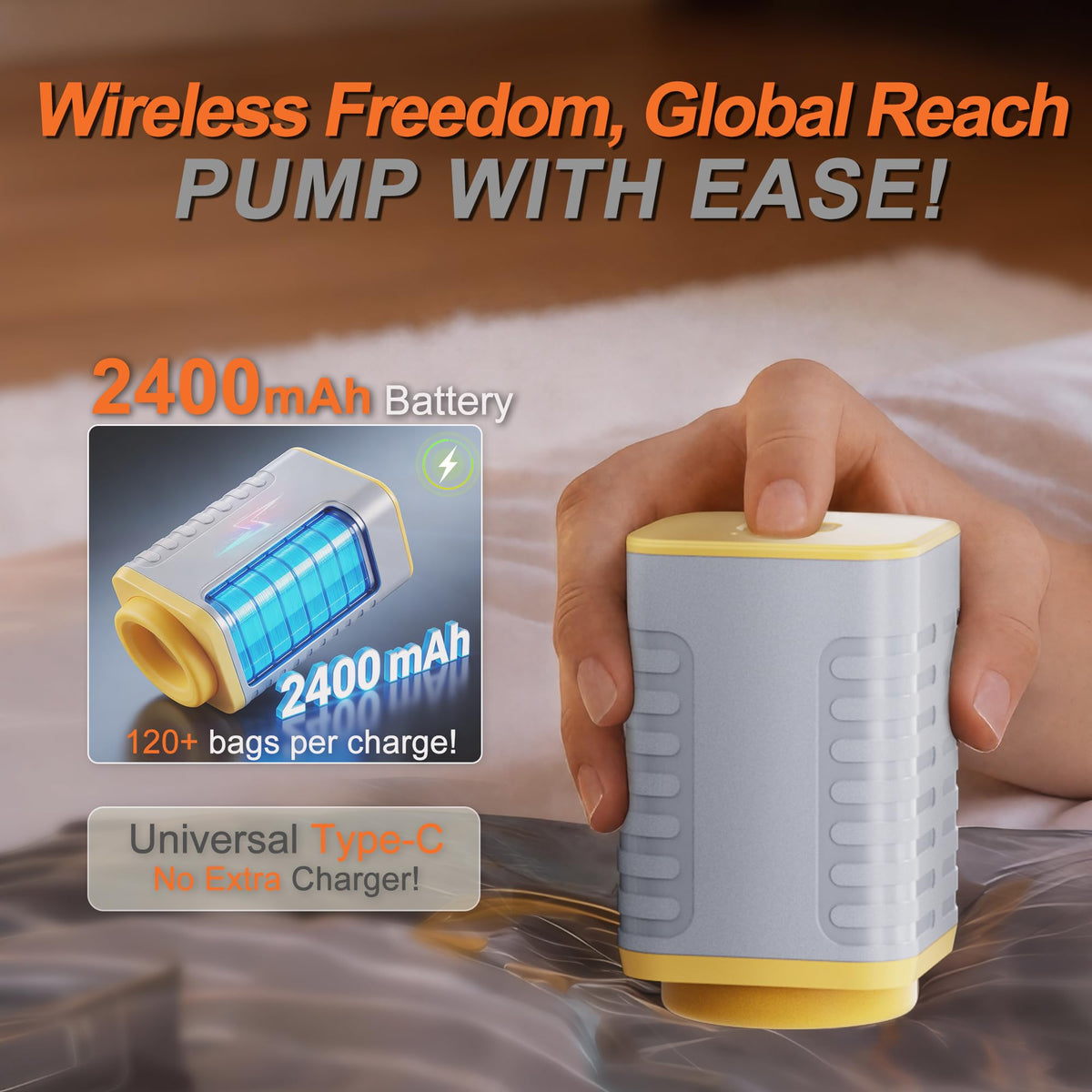 Viokei wireless pump; cordless vacuum seals in seconds for fast packing.