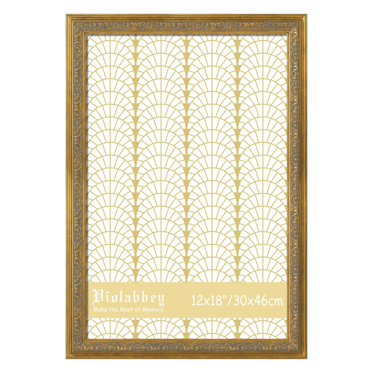 VIOLABBEY 12x18 gold ornate frame front view for secure photo display.