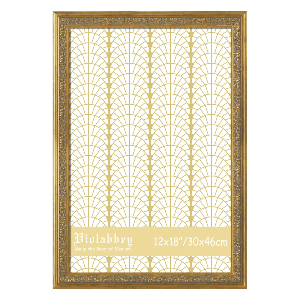 VIOLABBEY 12x18 gold ornate frame front view for secure photo display.