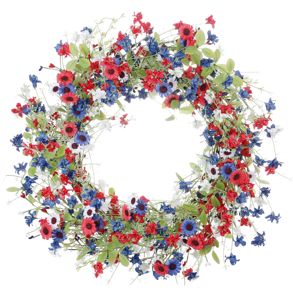 VioletEverGarden 22-inch patriotic wreath on front door for Independence Day decor