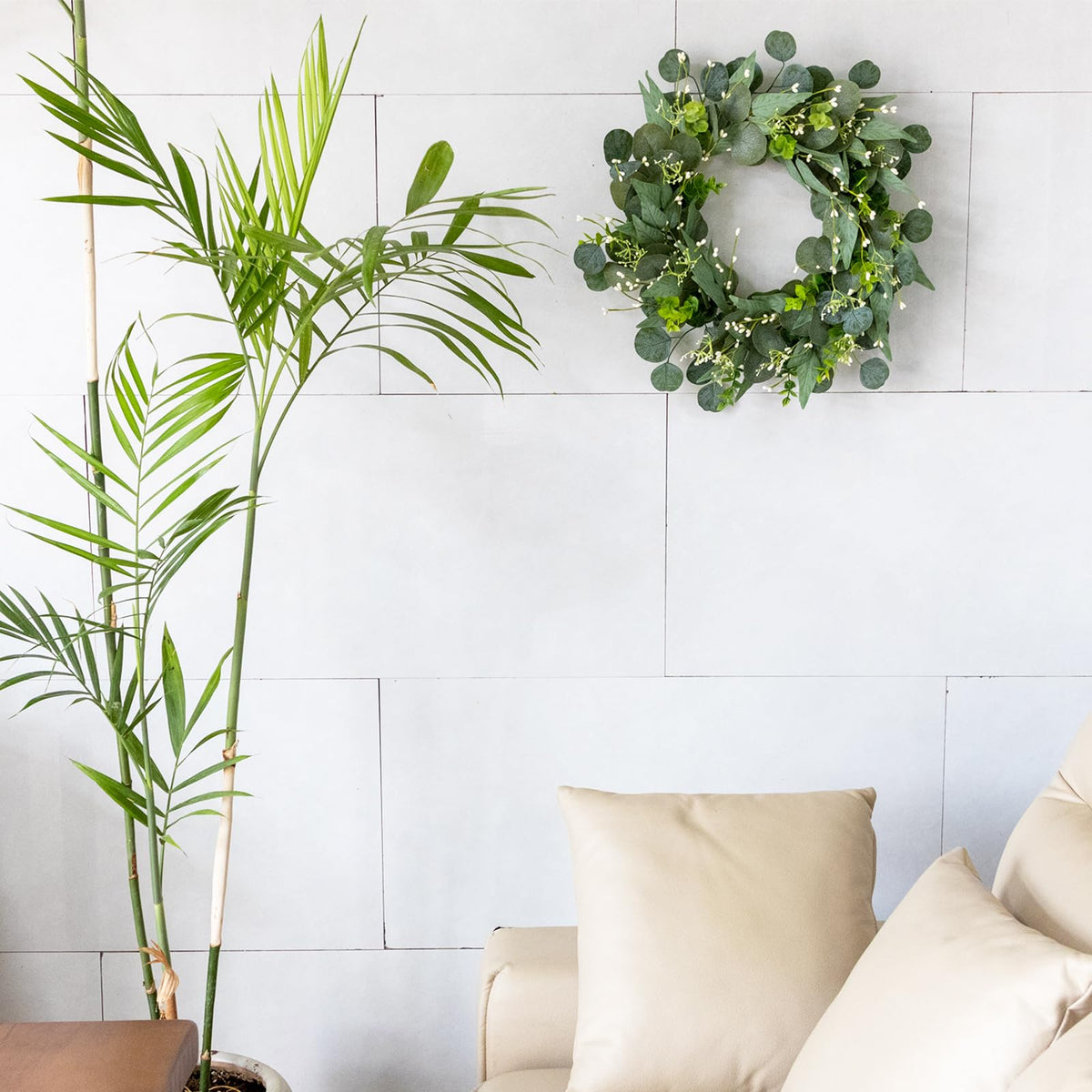 VioletEverGarden greenery wreath indoors on wall or window for versatile styling