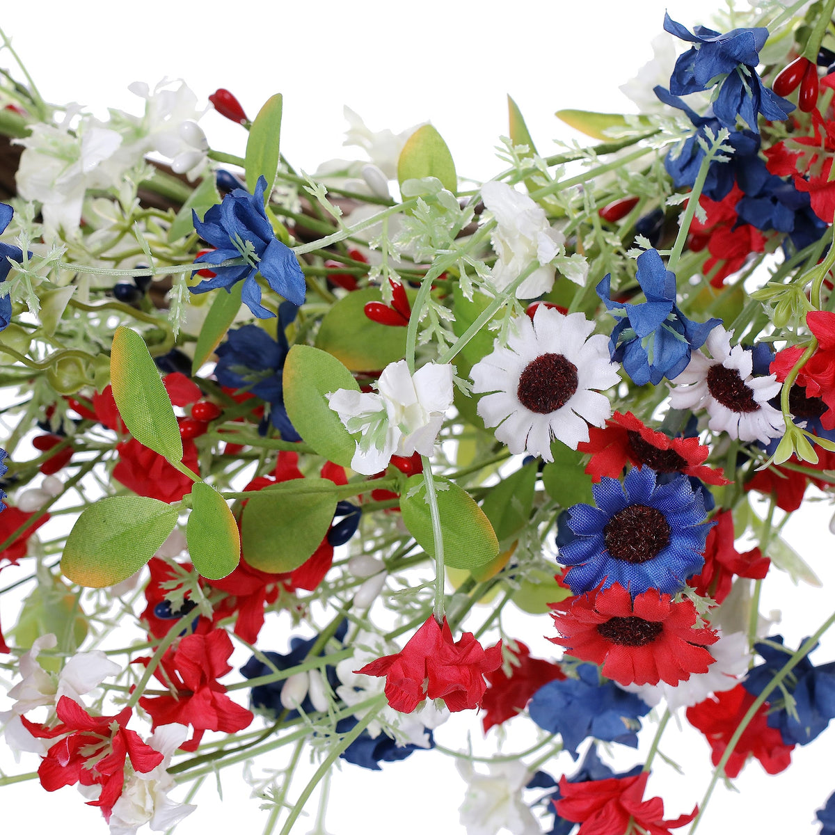 Artificial eucalyptus leaves add natural fullness to VioletEverGarden wreath