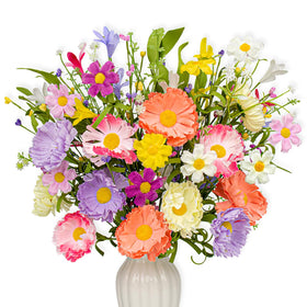 VioletEverGarden spring flowers with daisies and forsythia on 17-inch stems for realistic home decor.