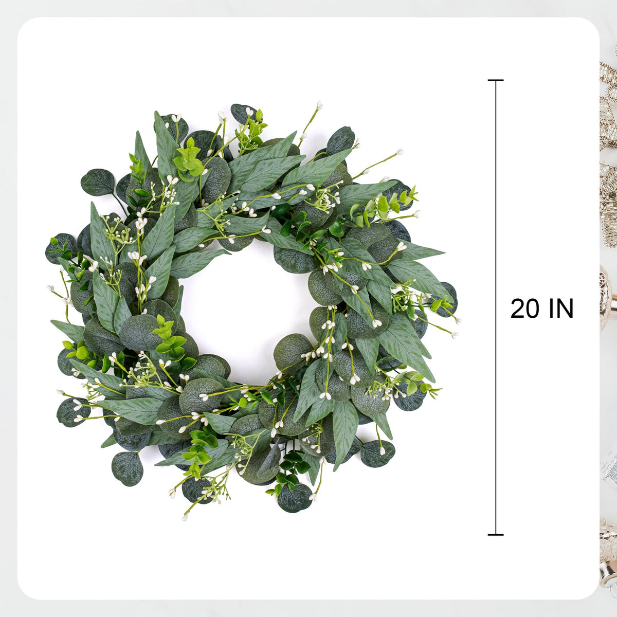 VioletEverGarden wreath features white flowers for light, airy ambience