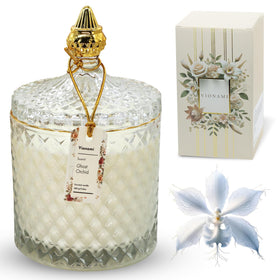 VIONAMI Ghost Orchid Candle jar featuring a diamond-cut luxury glass for elegant home décor.