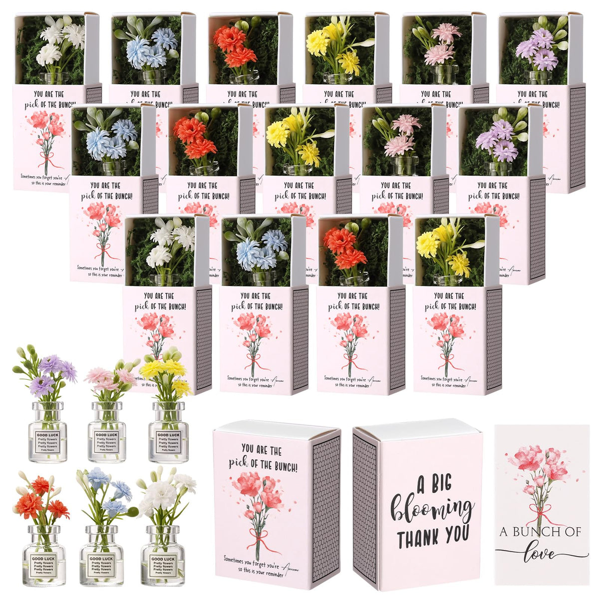 VioraWhite 24-set pink gift box with glass vase for Mother's Day.