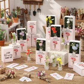 VioraWhite gray-board flower box frames this gift with style.