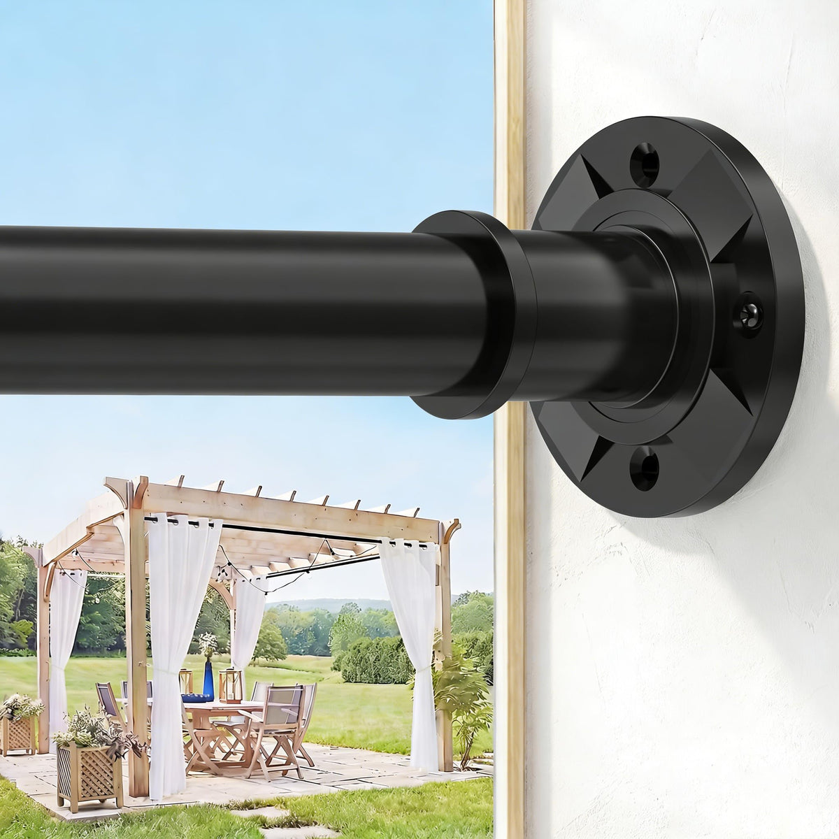 VIOREMOS tension rod extended to fit wide openings with secure support.