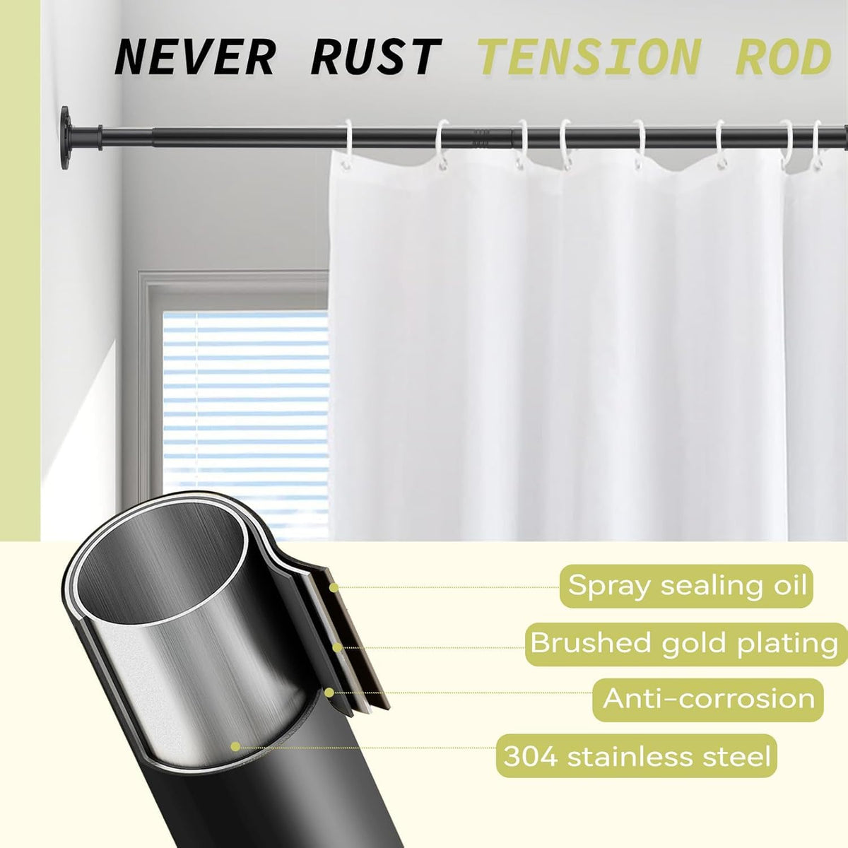 VIOREMOS stainless steel tension rod resists rust for long-lasting use.