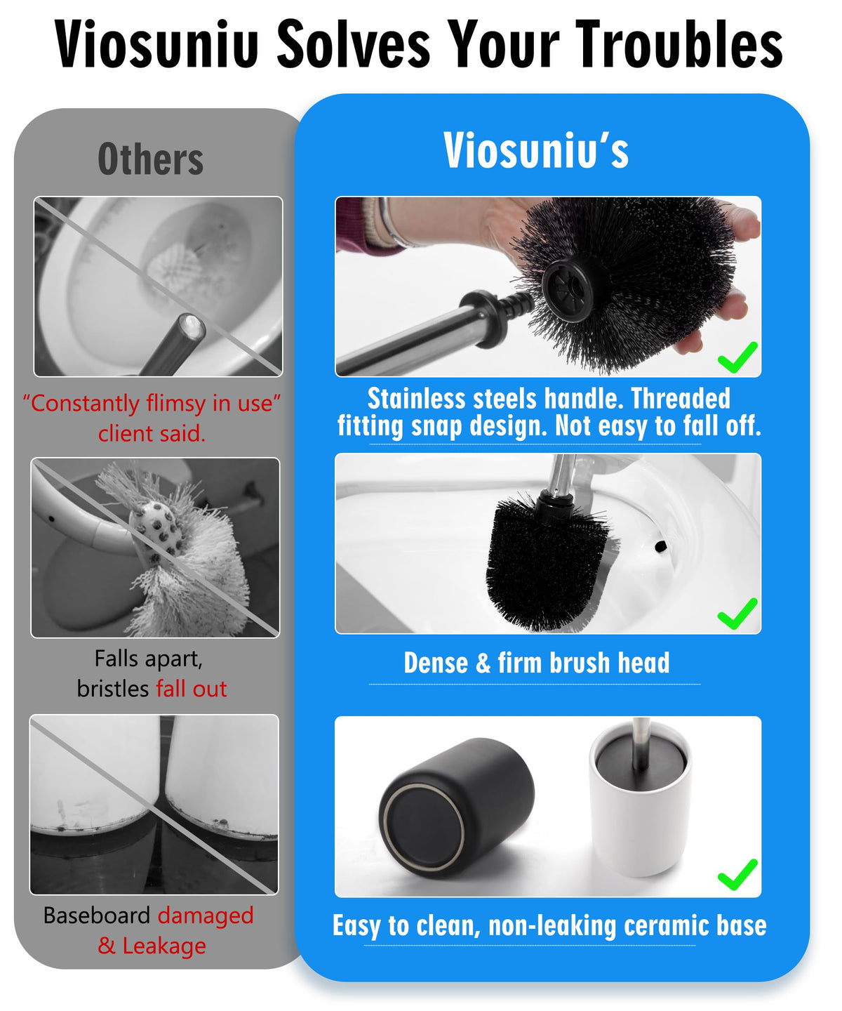 Viosuniu 304 stainless steel handle for rust-resistant grip