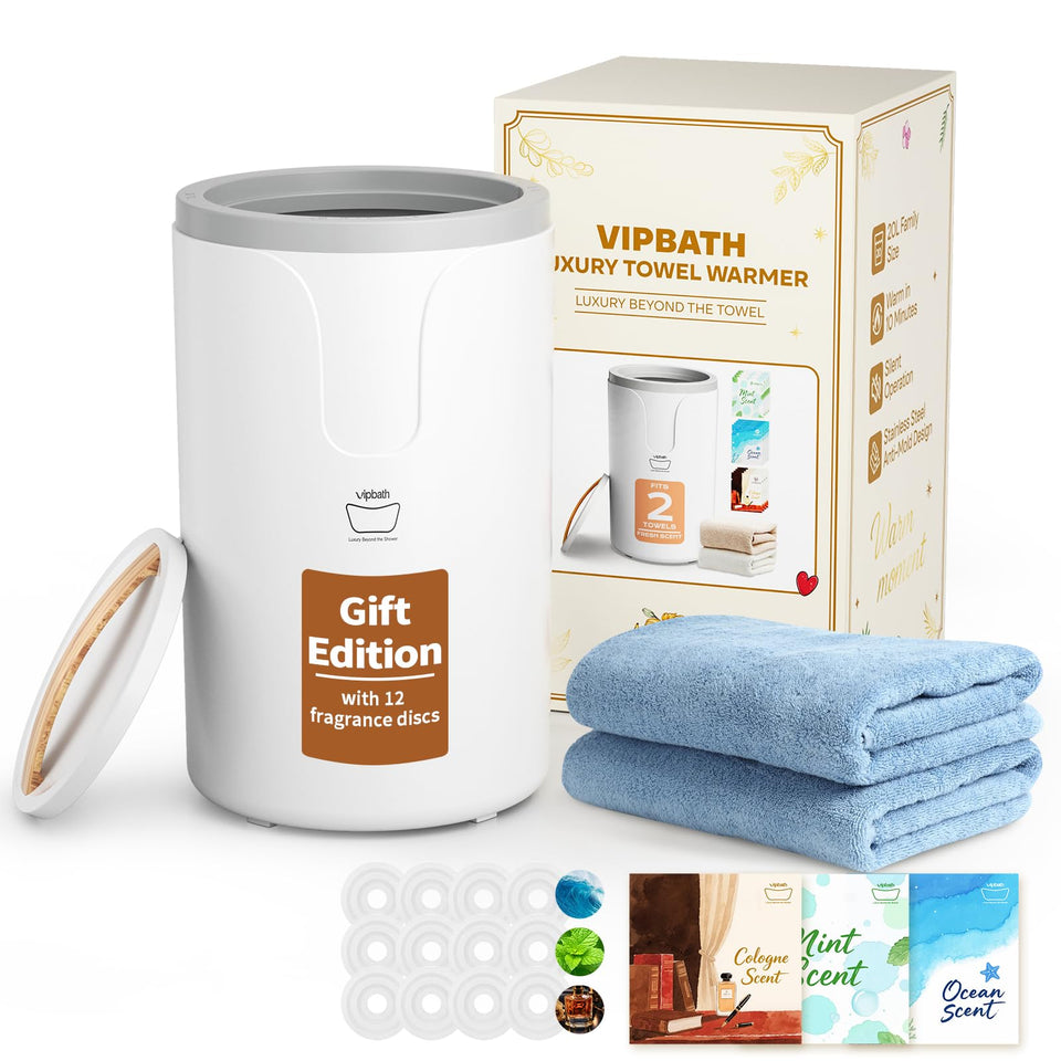 VIPBATH 20L towel warmer front view with stainless interior for warm towels after shower