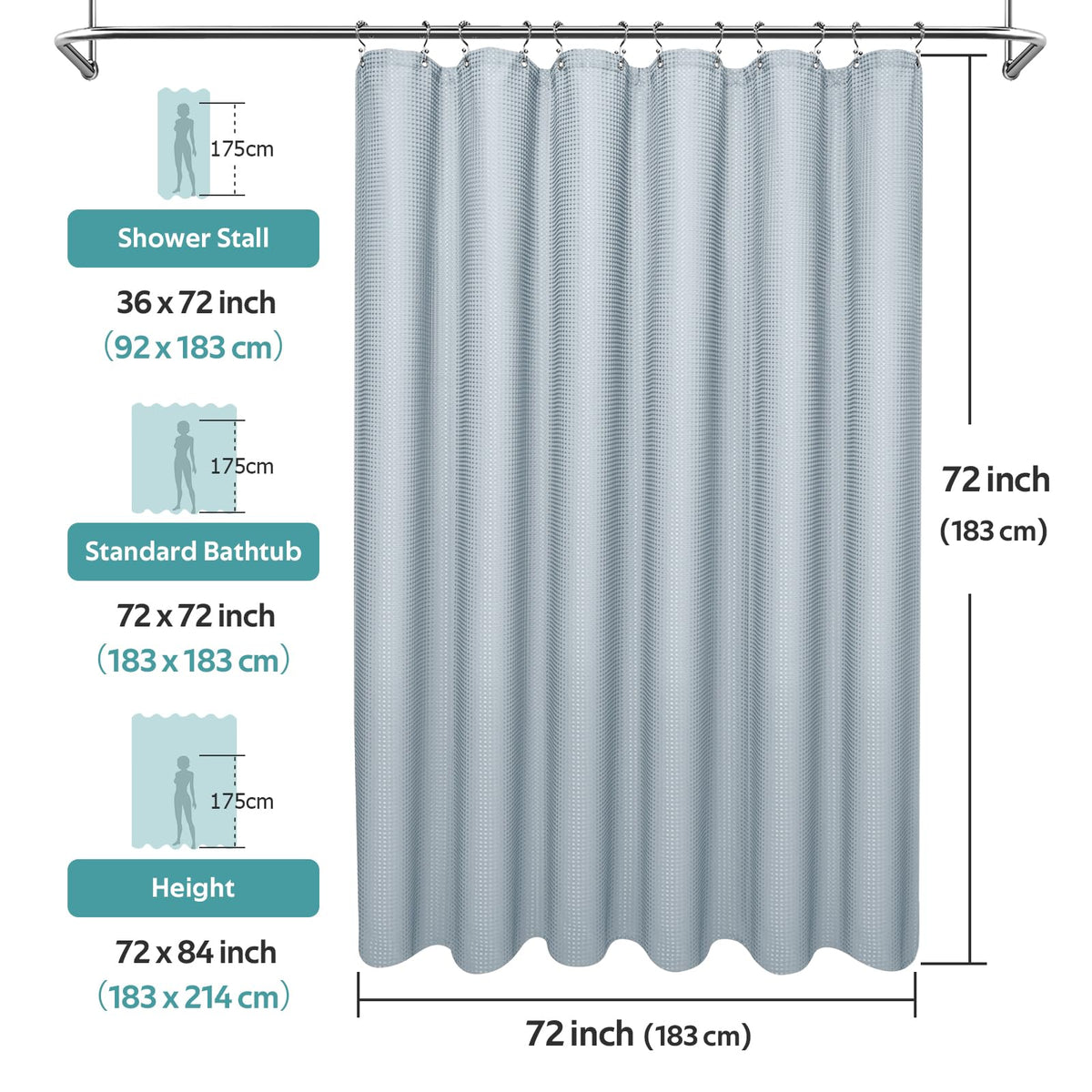 Vipfree privacy-weighted-hem keeps curtains in place during showers.