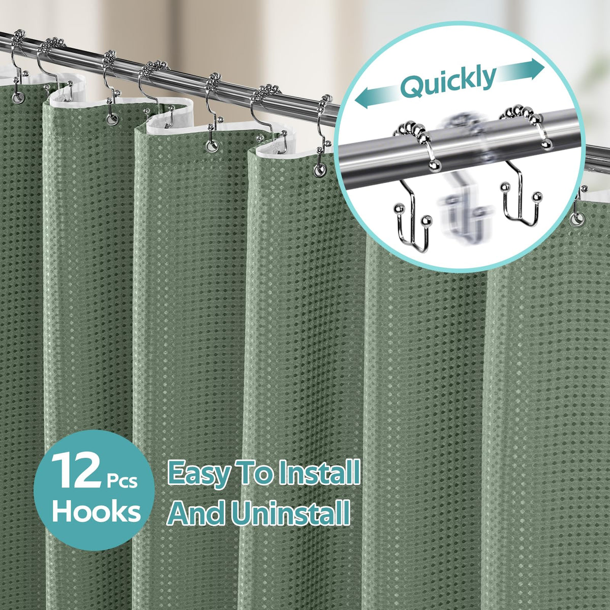 Vipfree shower curtain liner with Peva magnets to minimize splashes