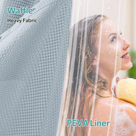 Vipfree waffle-shower-curtain close-up highlights luxurious texture and water-wicking weave.