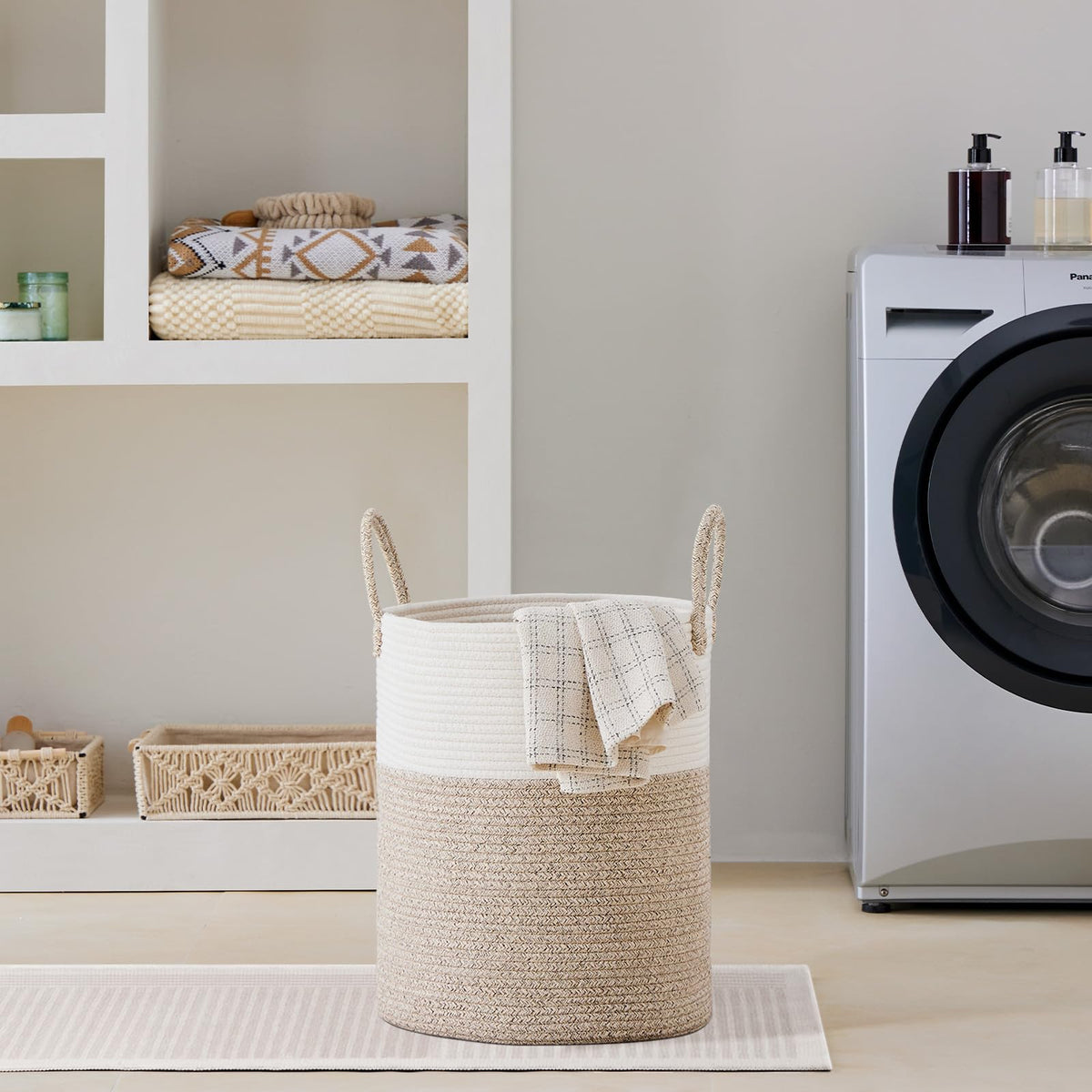 VIPOSCO bedroom setup illustrating tidy organization with the hamper.