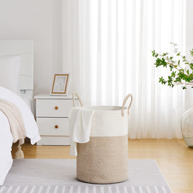 VIPOSCO woven rope basket with toys illustrating versatile toy storage.