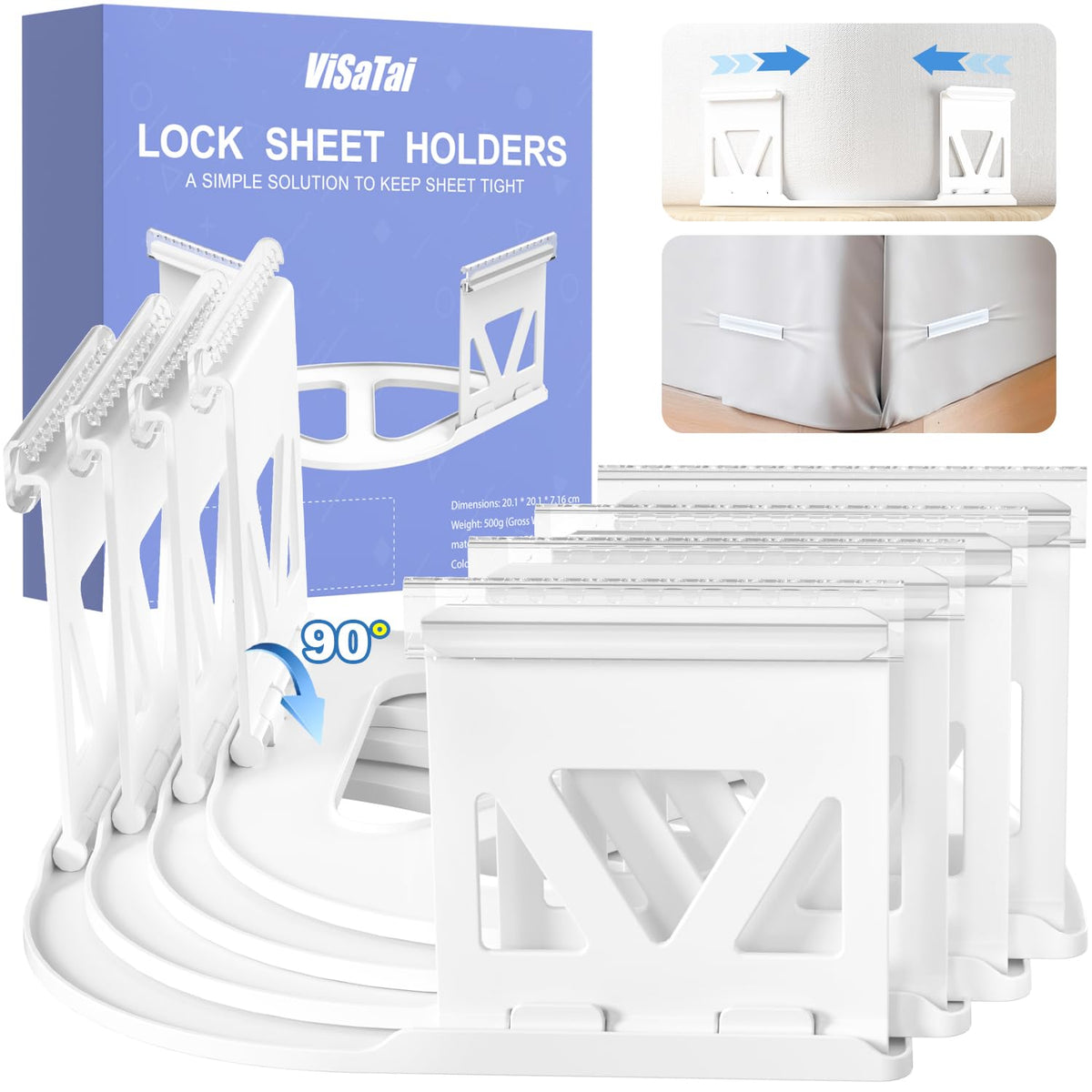 Visatai corner bed sheet holders demonstrating quick install and secure hold