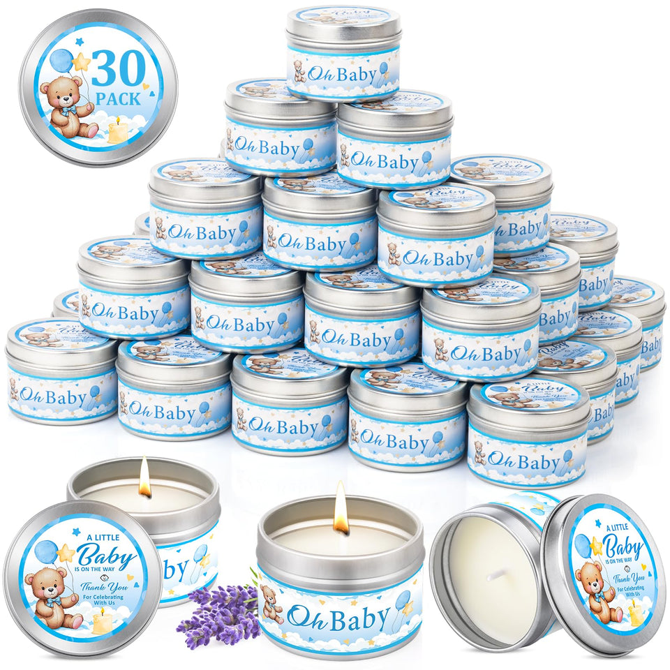 VISCOO lavender baby shower candles in blue, ideal as guest favors.