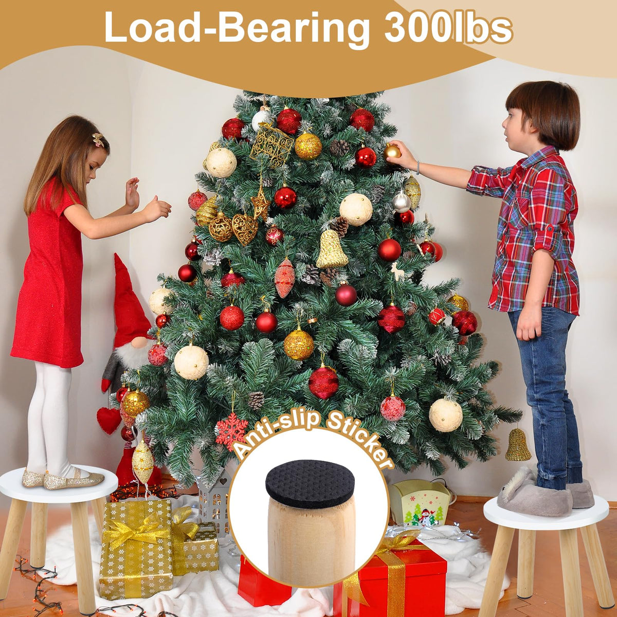 Viscoo wooden kids stool suitable for kitchen use with anti-slip feet