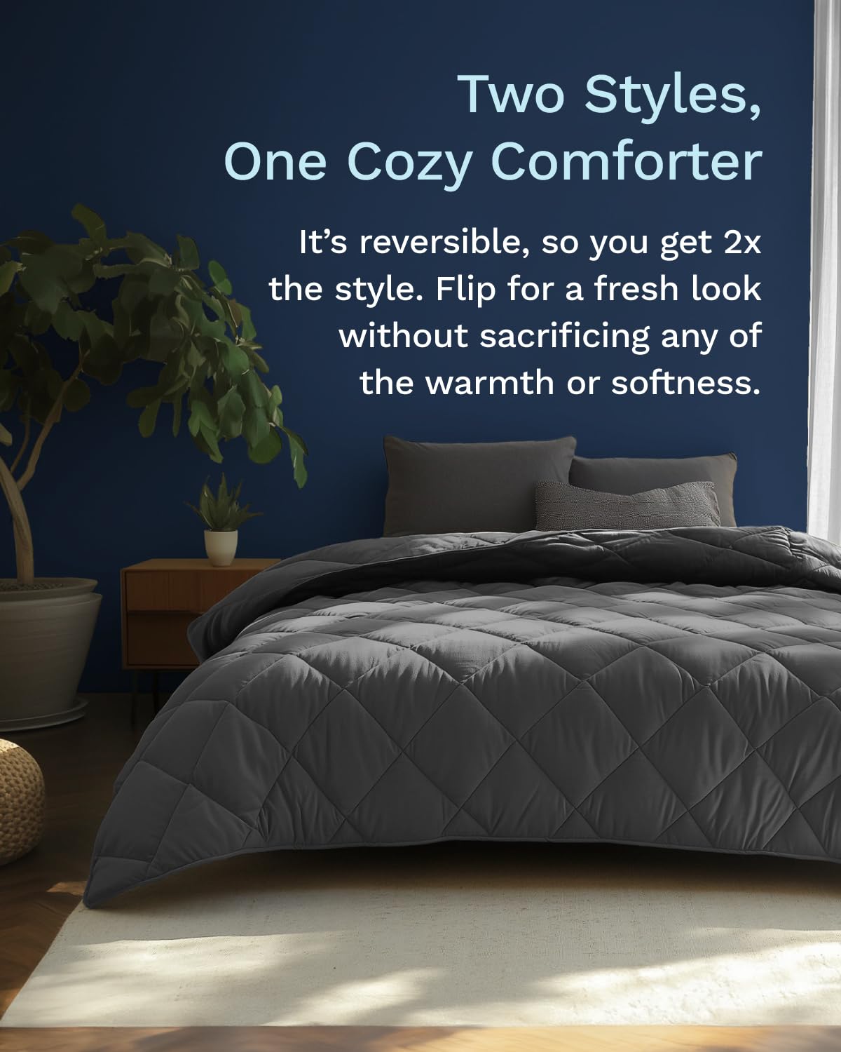 ViscoSoft Twin XL comforter reversible two-tone display on bed