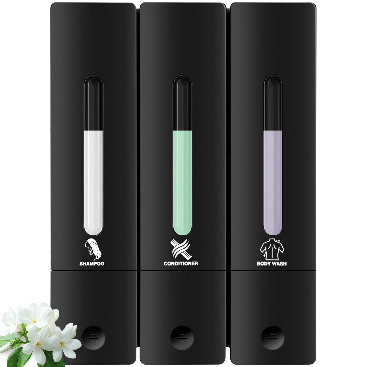 ViserVita 3-chamber dispenser front view with 1200ml capacity for easy refills.