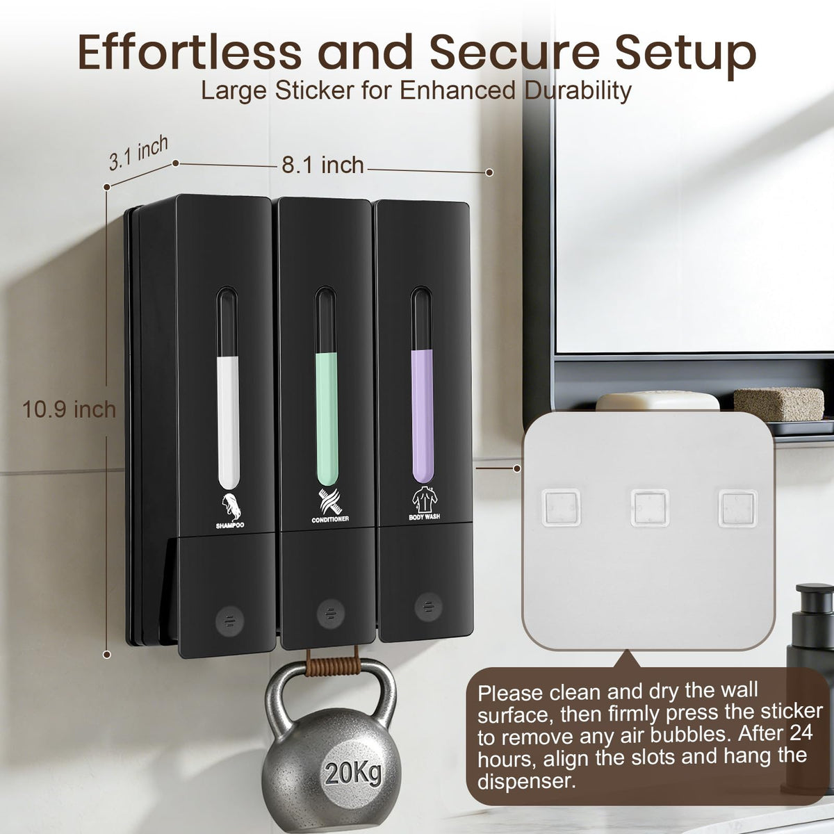 ViserVita wall-mount with locking cap to prevent spills and tampering.