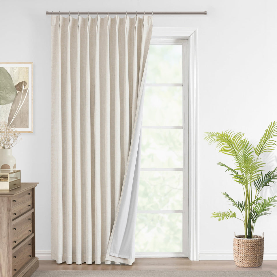 Vision Home natural pinch pleated curtains offer soft light diffusion and privacy