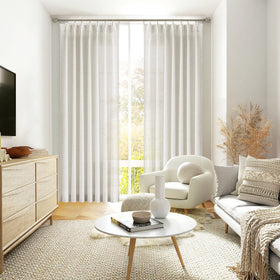 Vision Home hooks and rings support smooth pleat operation.