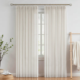 Vision Home pinch-pleated curtains close-up shows textured linen blend for a modern look.