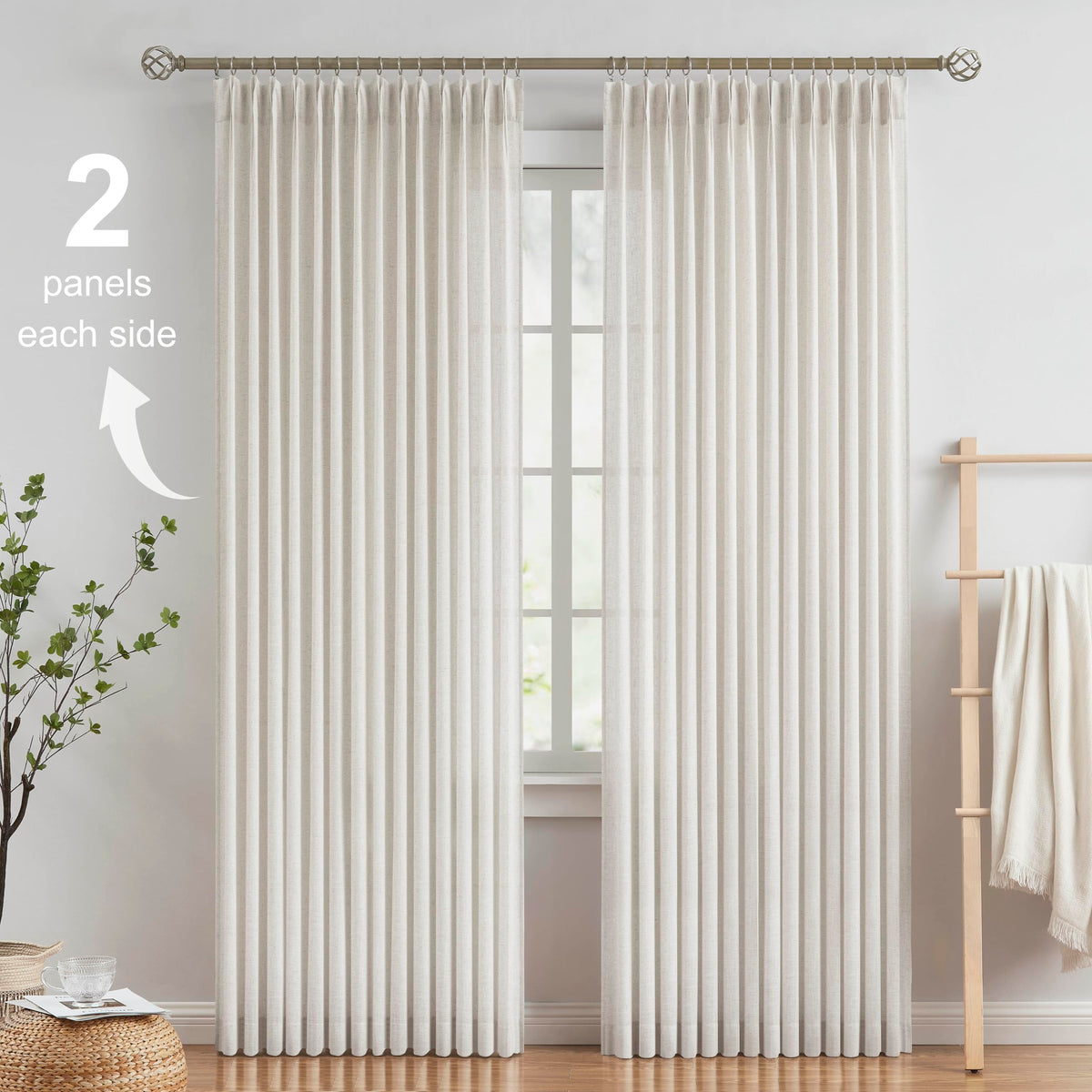 Vision Home pinch-pleated curtains in living room setup balance light and privacy.