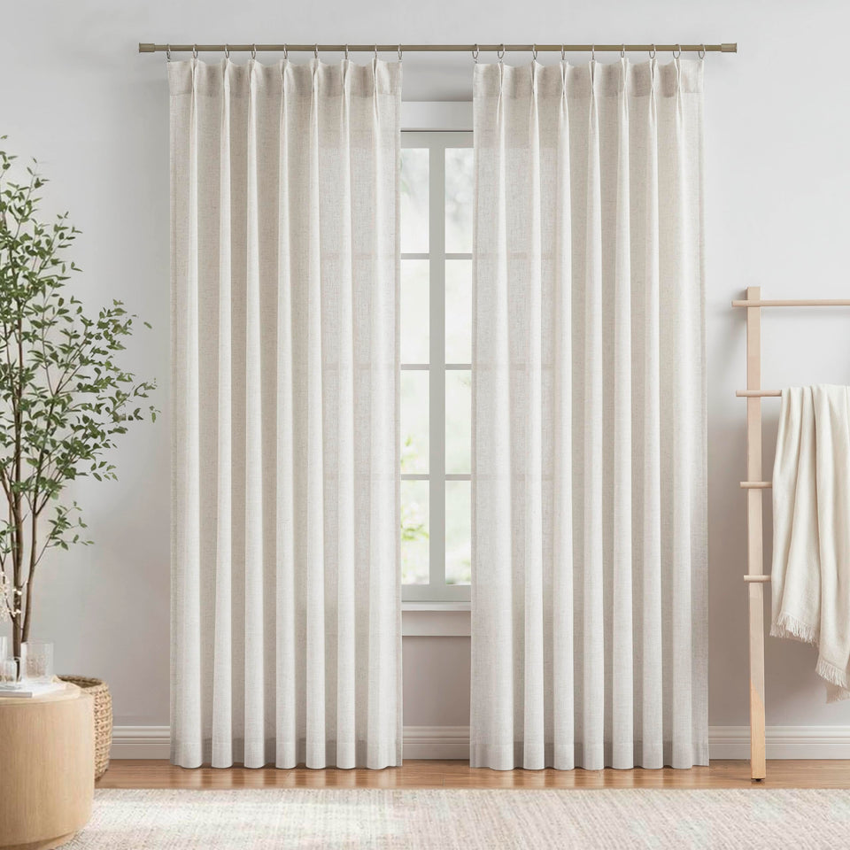 Vision Home pinched-pleat curtains 42w-95l panels offer airy, elegant living room drape.