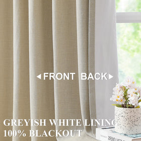 Vision Home sand pinch-pleated curtains closeup linen texture adds natural elegance.