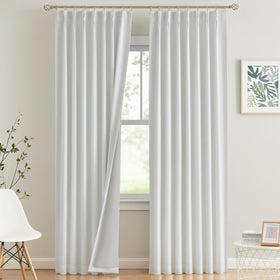 Vision Home white pinch-pleated curtains for 40x84 windows; room darkening.