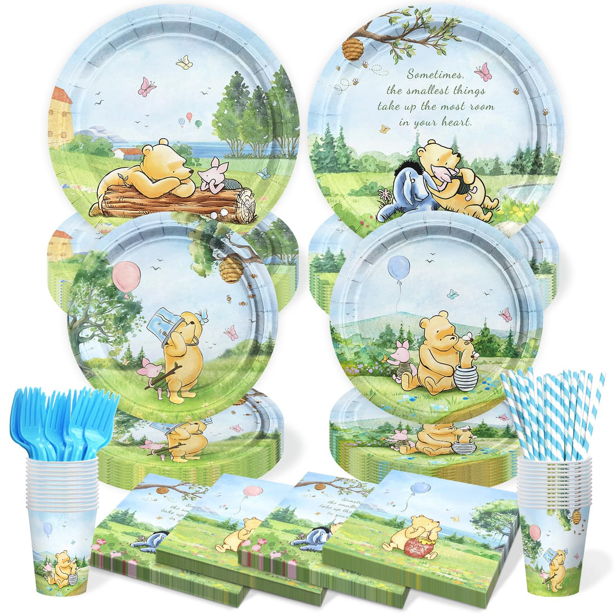 Vistico Winnie Bear 9-inch plates with cheerful design, ideal for kid-friendly meals and party cleanup