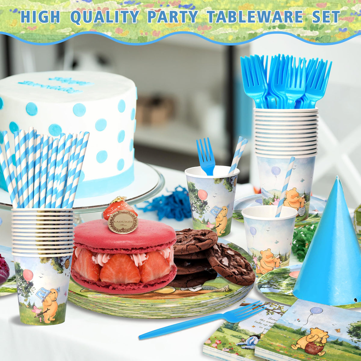 Vistico Winnie Bear tableware set, complete party kit for easy hosting