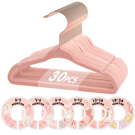 VIS'V baby hangers in pink velvet gently grip tiny outfits for organized closet storage.