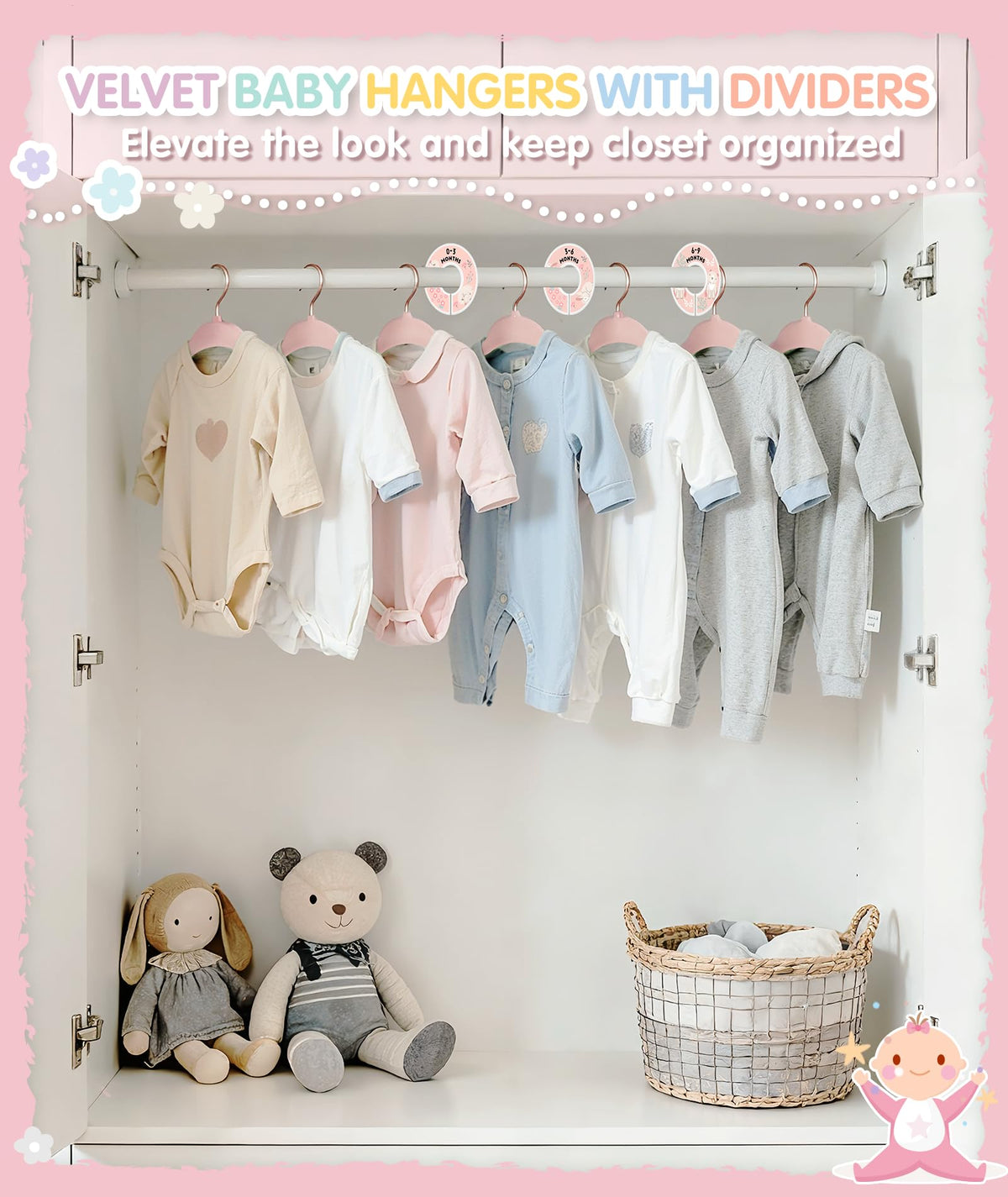 VIS'V non-slip velvet hangers with notched shoulders protect fabrics from slipping.
