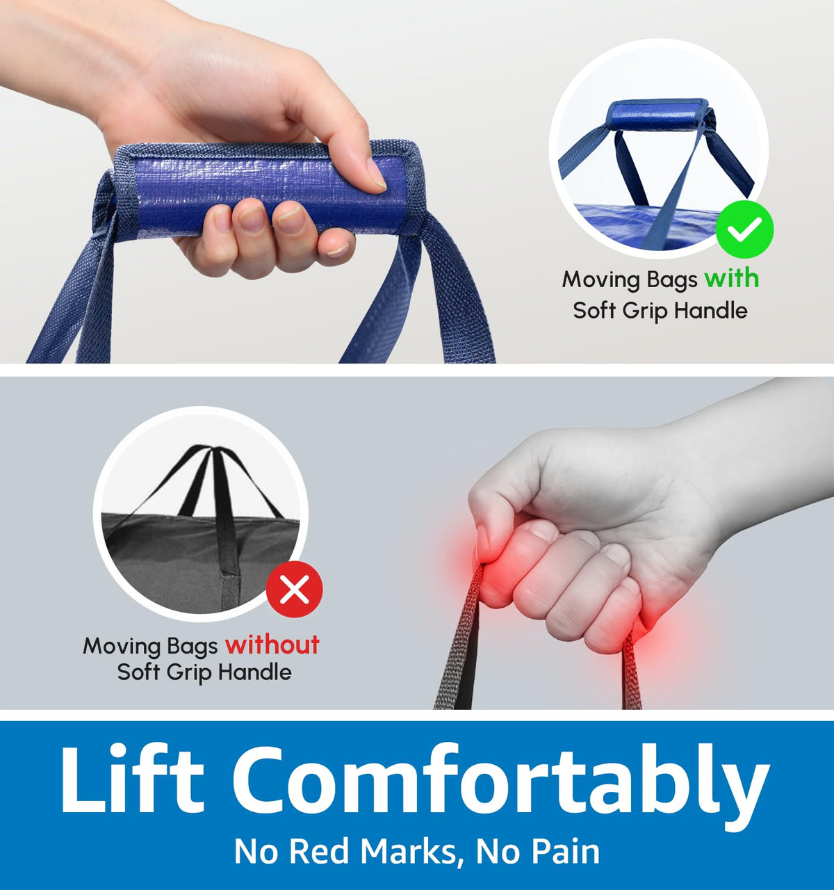 VISVEIL bags with reinforced handles support comfortable carrying for long hauls.