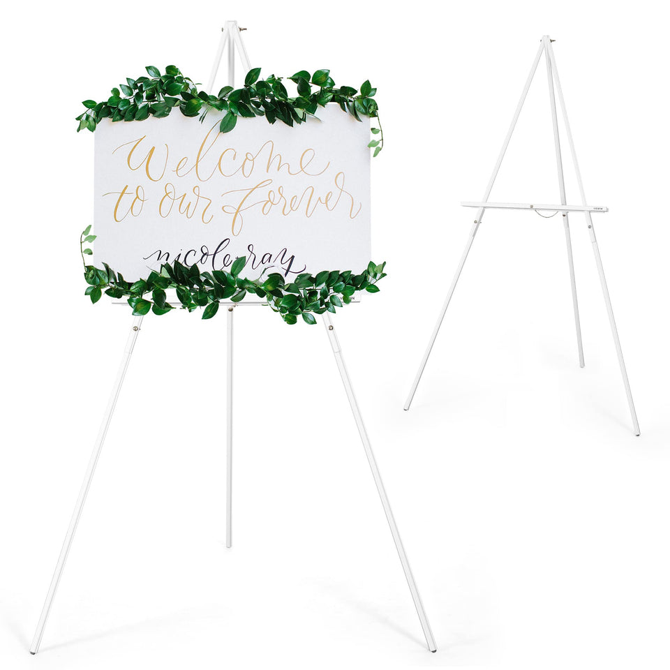 VISWIN 63-inch white easel stand displaying signs at an event