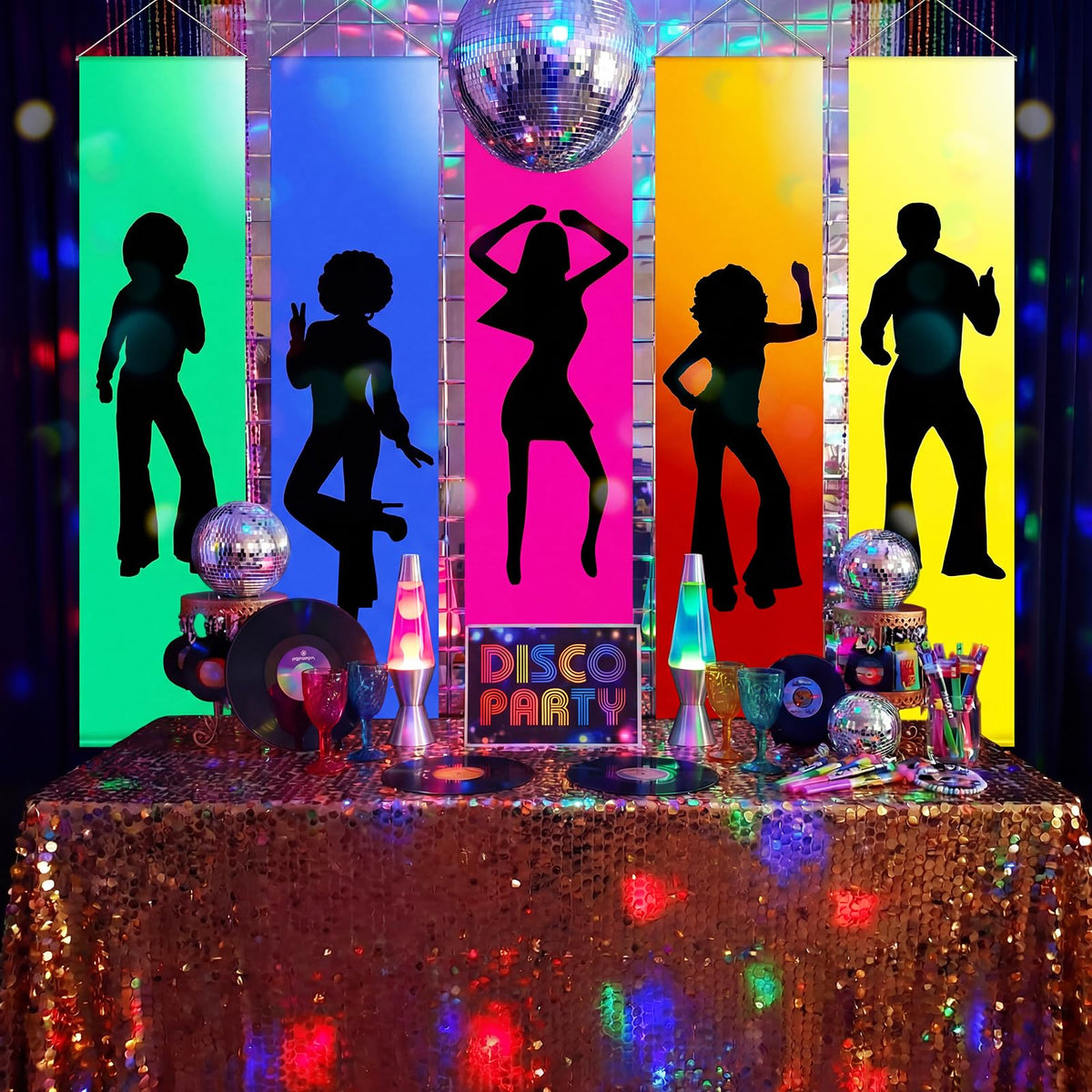 VitalCozy 70s disco banner designs showcase music notes and silhouettes for retro flair.