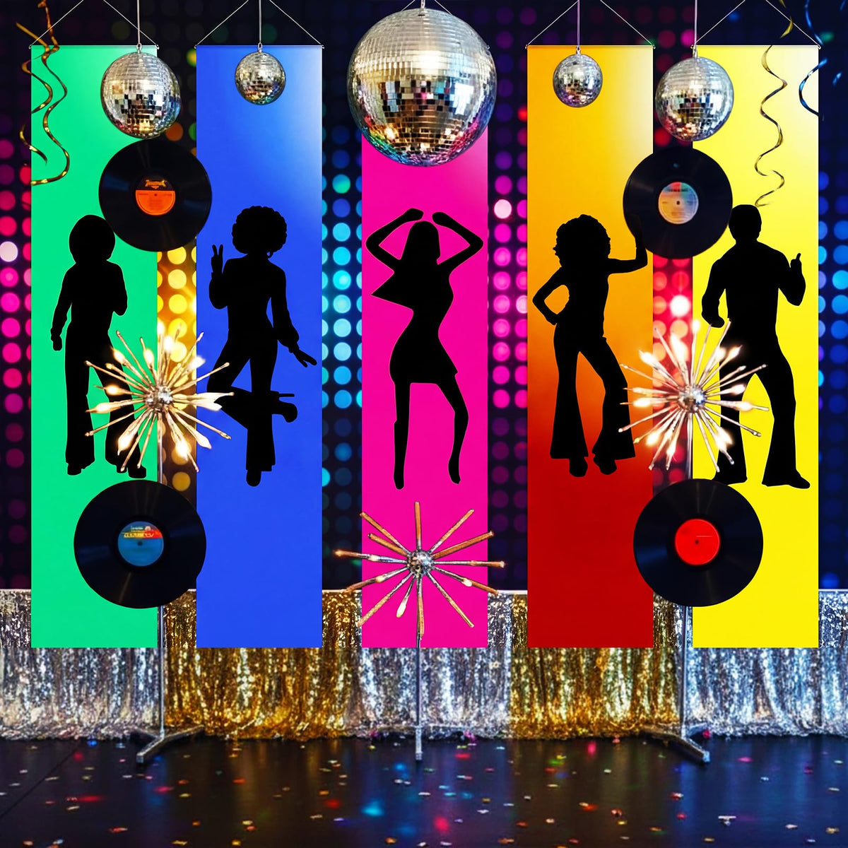 VitalCozy 70s disco banner easy setup with poles and rope for quick hanging.